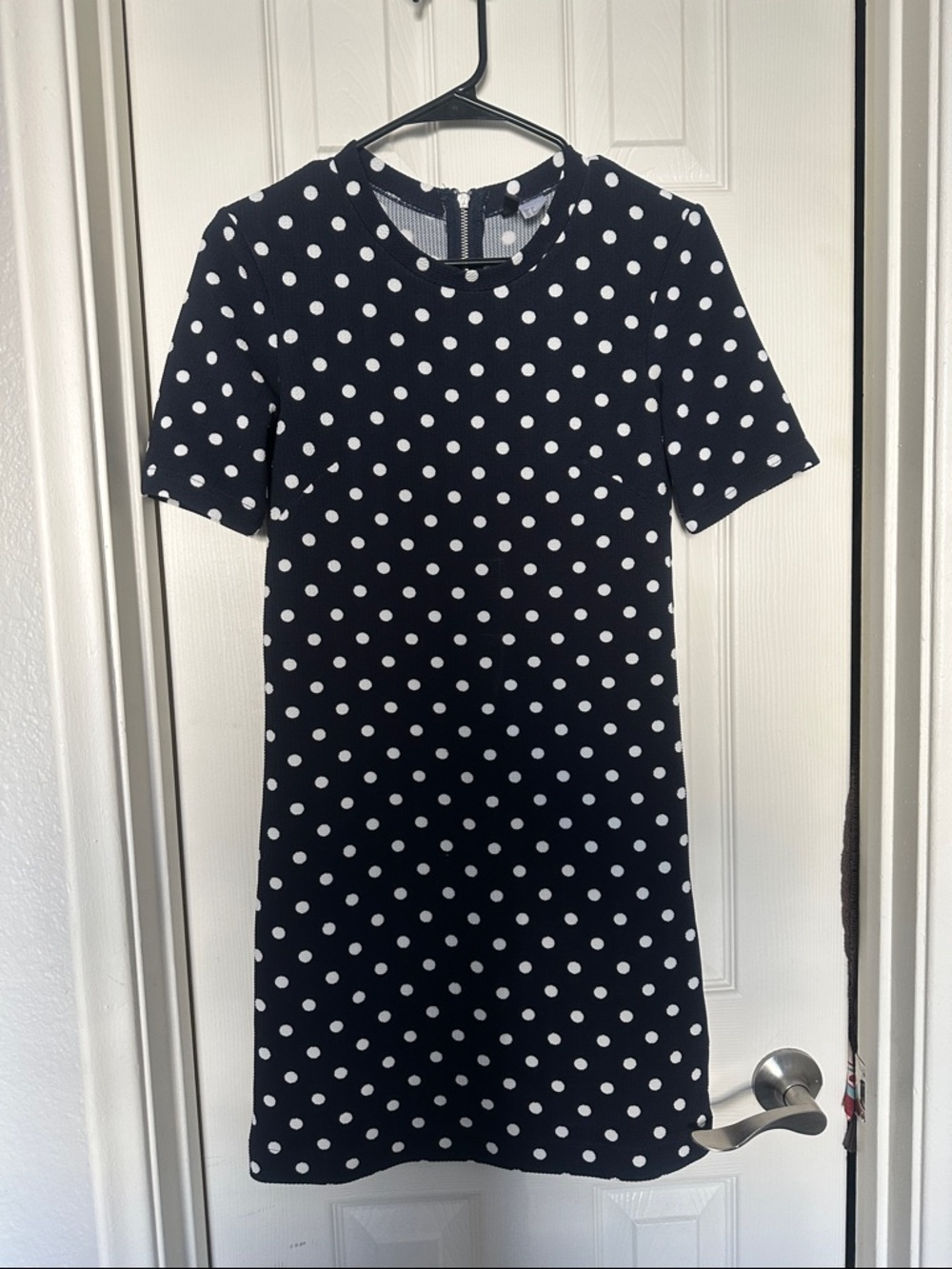 H&M Navy and White Polka Dot Short Sleeve Mini Dress